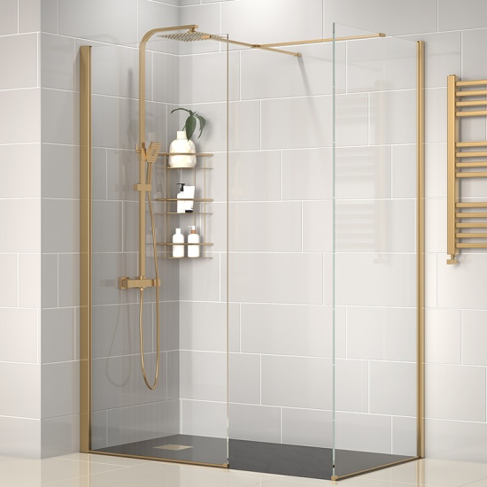 radiant gold 1400 walkin corner shower enclosure black tray