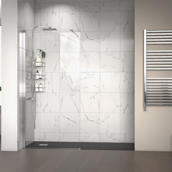radiant 1800 walkin recess shower enclosure slate tray black white