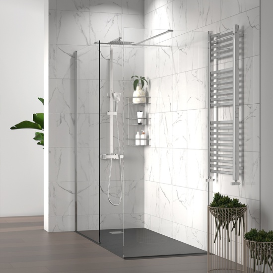 radiant 1800 walkin corner shower enclosure slate tray black white
