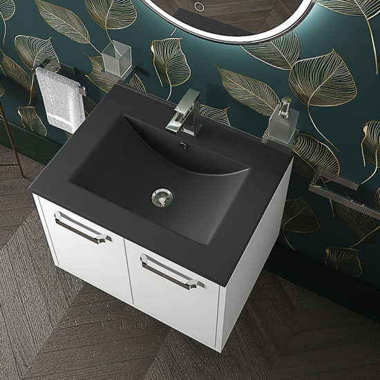 celeste 600 wall white vanity unit black sink