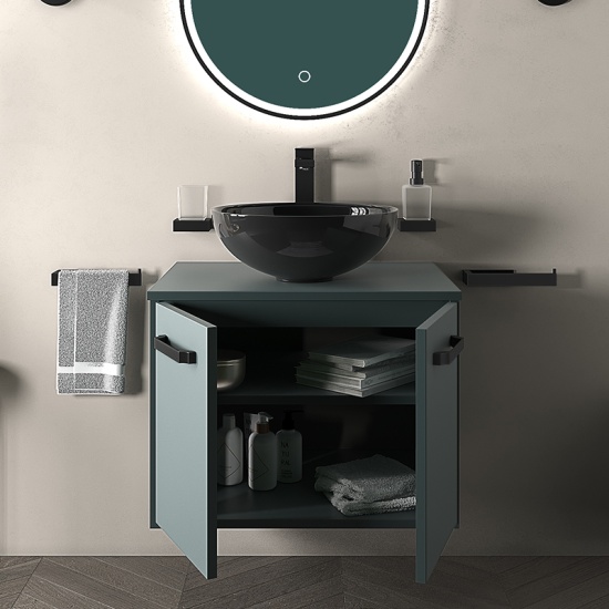 celeste green 600 wall hung countertop black basin unit