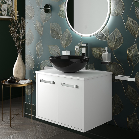celeste white 600 wall hung vanity unit black bowl sink