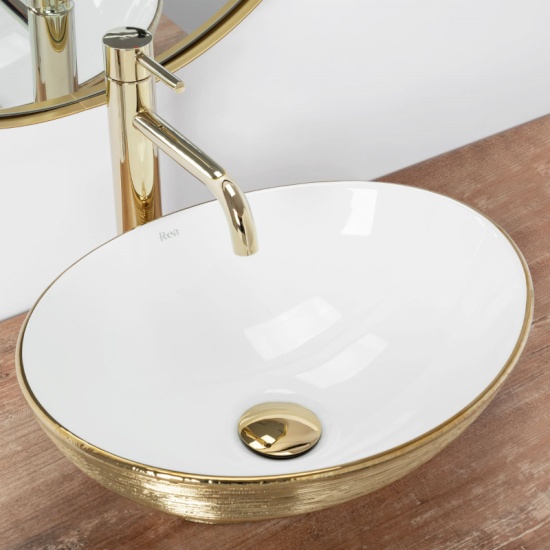 sofia brushed gold oval sit on washbasin