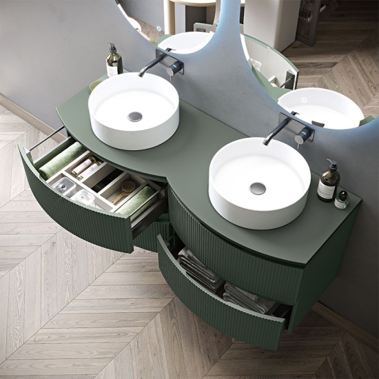 baden haus olimpia 1380mm green fluted vanity unit worktop