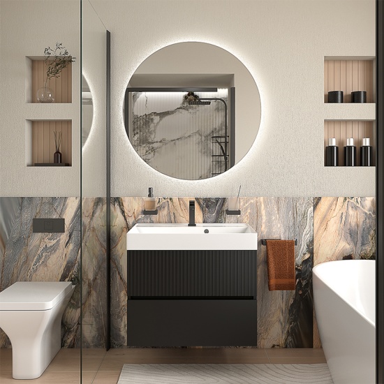 jasmine 700 black wall vanity unit and white sink