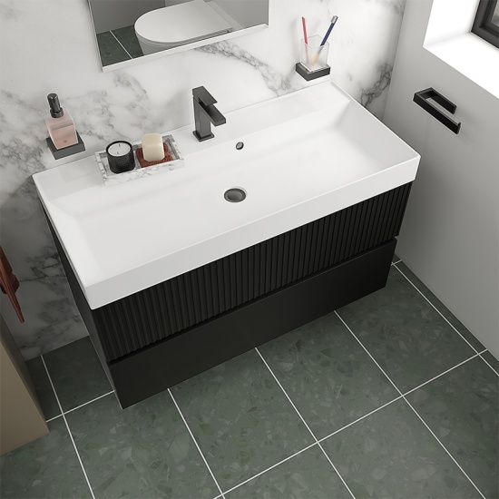 jasmine 1000 black wall vanity unit with white basin