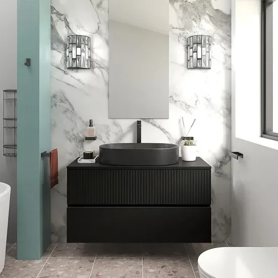 jasmine 1000 black wall vanity unit with black sink