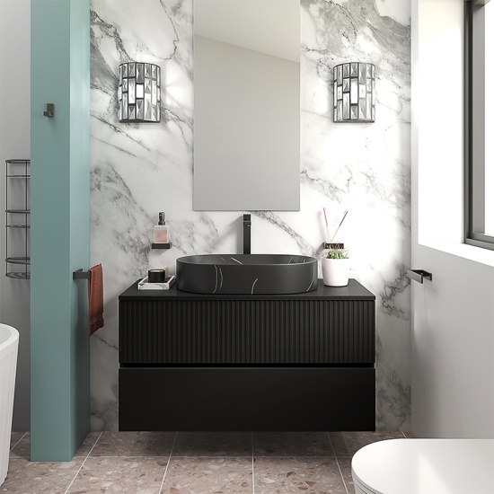 jasmine 1000 black wall vanity unit with black sink
