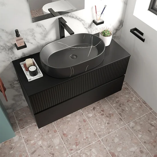 Jasmine 1000 Black Wall Vanity Unit With Black Sink 2 Product Image for Jasmine Black 1000mm Wall Hung Vanity Unit with Black Basin