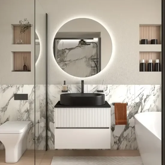 Product Image for Jasmine 700mm White Floating Two Drawer Unit with Black Marble Basin