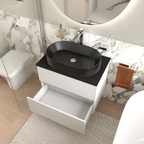 Jasmine 700 Whitewall Vanity Unit With Sink 6 Product Image for Jasmine 700mm White Floating Two Drawer Unit with Black Marble Basin