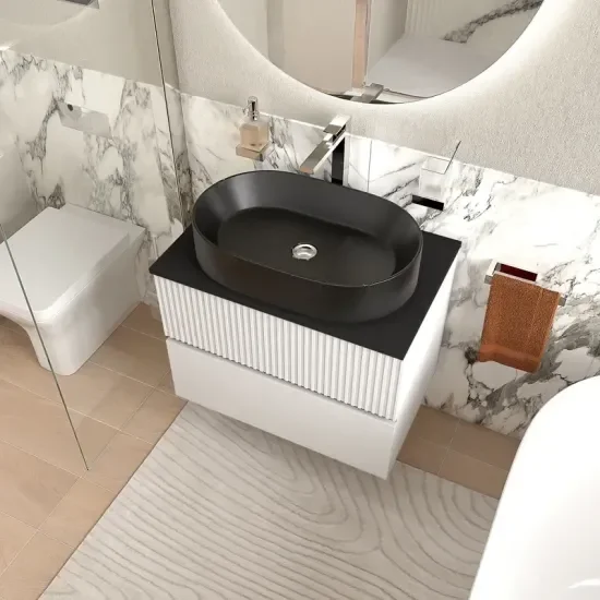 Jasmine 700 Whitewall Vanity Unit With Sink 7 Product Image for Jasmine 700mm White Floating Two Drawer Unit with Black Marble Basin
