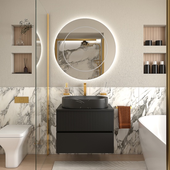 Jasmine Black Wall Vanity Unit And Black Sink 3 Product Image for Jasmine black 700mm Wall Hung Vanity Unit with Black Basin and Worktop