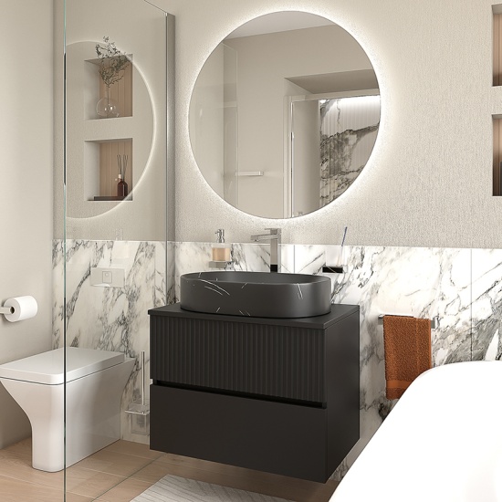 Jasmine Black Wall Vanity Unit And Black Sink 6 Product Image for Jasmine black 700mm Wall Hung Vanity Unit with Black Basin and Worktop