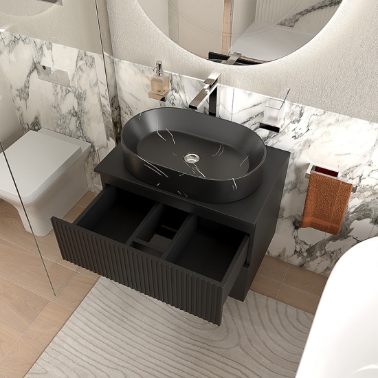 Jasmine Black Wall Vanity Unit And Black Sink 7 Product Image for Jasmine black 700mm Wall Hung Vanity Unit with Black Basin and Worktop
