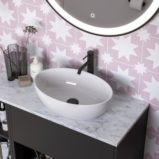 britton hackney 900mm wall hung black vanity unit with shelves