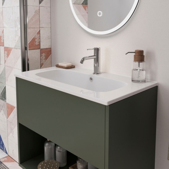 britton hackney 700mm wall hung green vanity unit