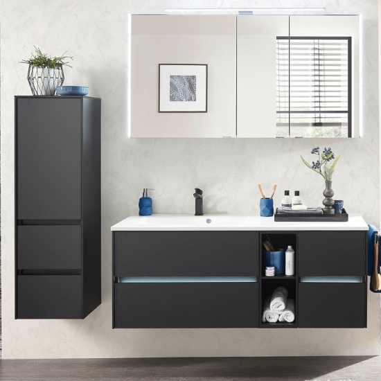 pelipal 6010 1300mm wall hung vanity unit with drawers and shelves | matt black pelipal 6010 1300mm wall hung vanity unit with drawers and shelves | matt black