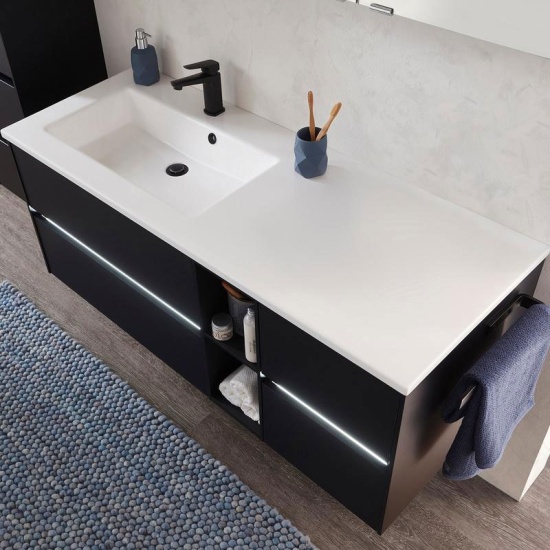 pelipal 6010 1300mm wall hung vanity unit with drawers and shelves | matt black pelipal 6010 1300mm wall hung vanity unit with drawers and shelves | matt black