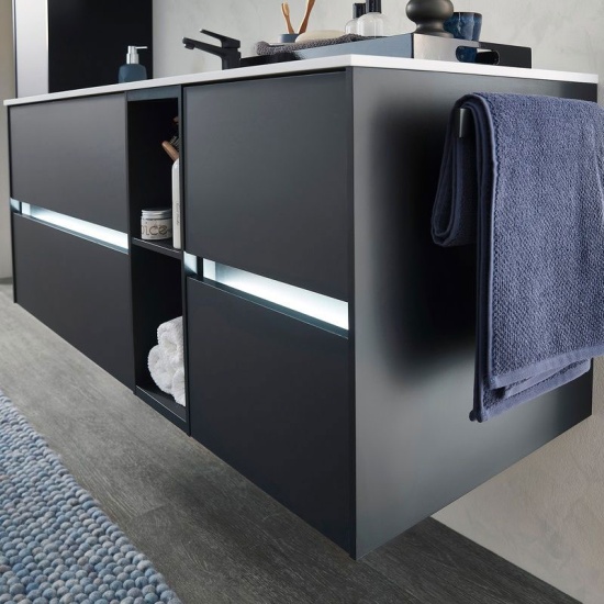 pelipal 6010 1300mm wall hung vanity unit with drawers and shelves | matt black pelipal 6010 1300mm wall hung vanity unit with drawers and shelves | matt black