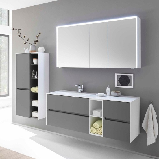 pelipal 6010 1300mm wall hung vanity unit with drawers and shelves | quartz grey