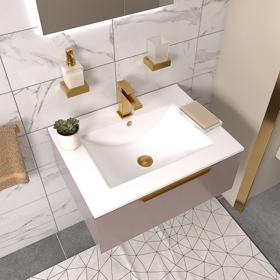 pemberton gold 600mm wall hung basin drawer unit