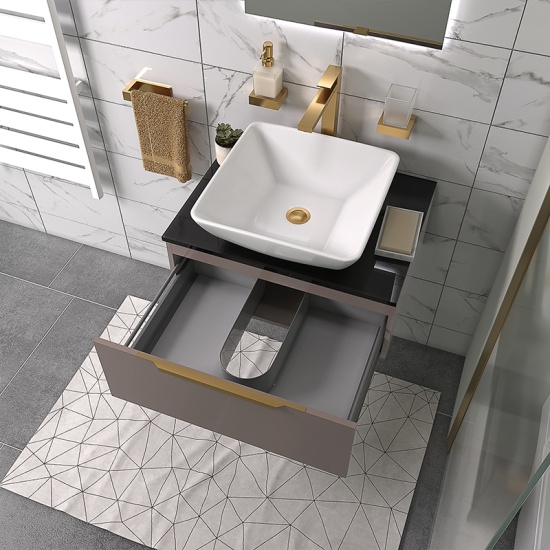pemberton gold 600mm wall hung countertop sink drawer unit black glass top pemberton gold 600mm wall hung countertop sink drawer unit black glass top