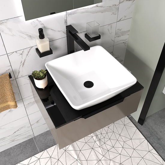 pemberton gold 600mm wall hung countertop sink drawer unit black glass top pemberton gold 600mm wall hung countertop sink drawer unit black glass top