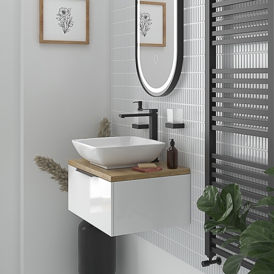 jivana white 600 wall oak countertop vanity unit