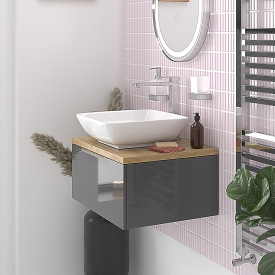 jivana grey 600 wall oak countertop vanity unit