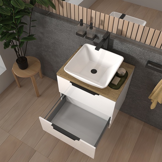sonix white 600 wall hung bathroom unit with oak worktop sonix white 600 wall hung bathroom unit with oak worktop