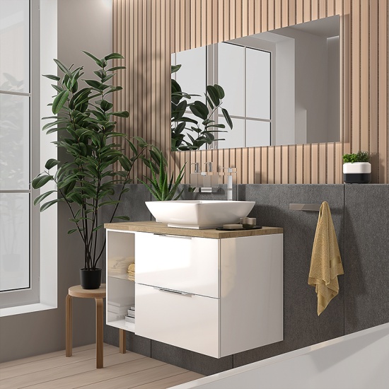 sonix white 900 wall hung unit with oak worktop