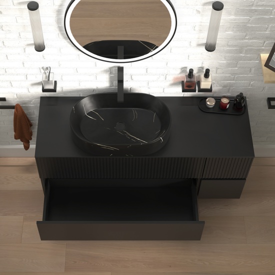 jasmine 1300 fluted black wall vanity with black sink 1 side unit