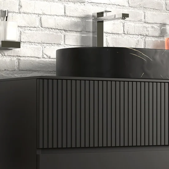 Jasmine 1300 Fluted Black Wall Vanity With Black Sink 1 Side Unit 6 Product Image for 1300mm Black Wall Hung Vanity with Black Marble Basin & Side Unit
