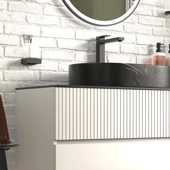 Jasmine 1300 Fluted White Wall Vanity With Black Basin 1 Side Unit 6 Product Image for 1300mm White Wall Hung Vanity Unit with Worktop, Black Sink & Side Unit