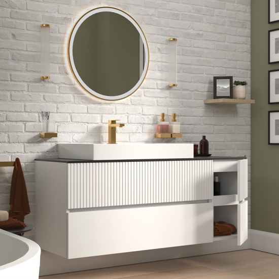 jasmine 1300 fluted white wall vanity with white sink 1 side unit jasmine 1300 fluted white wall vanity with white sink 1 side unit