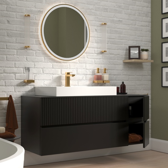 jasmine 1300 fluted black wall vanity with white basin 1 side unit jasmine 1300 fluted black wall vanity with white basin 1 side unit