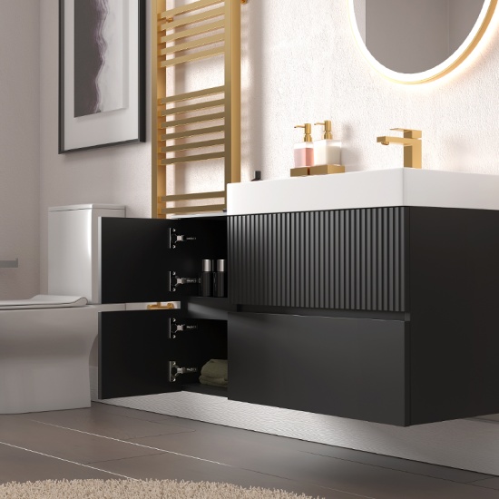 jasmine 1000 fluted black wall vanity with white sink 1 side unit