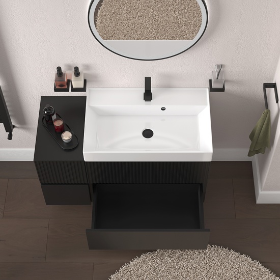 jasmine 1000 fluted black wall vanity with white sink 1 side unit jasmine 1000 fluted black wall vanity with white sink 1 side unit