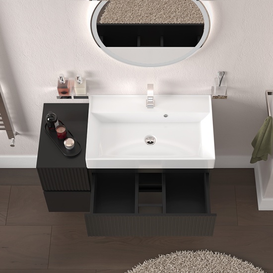 jasmine 1000 fluted black wall vanity with white sink 1 side unit jasmine 1000 fluted black wall vanity with white sink 1 side unit