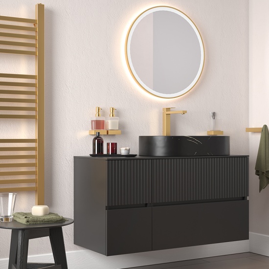 jasmine 1000 fluted black wall vanity with black sink 1 side unit