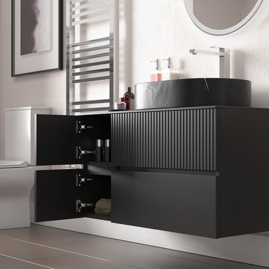 jasmine 1000 fluted black wall vanity with black sink 1 side unit