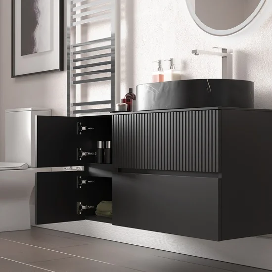 jasmine 1000 fluted black wall vanity with black sink 1 side unit
