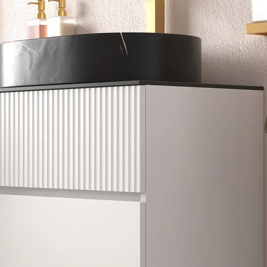 Jasmine 1000 Fluted White Wall Vanity With Black Basin 1 Side Unit 4 Product Image for 1000mm White Wall Hung Vanity Unit with Black Marble Basin & Side Unit