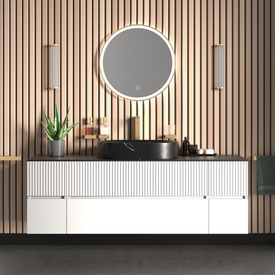 Jasmine 1600 Fluted White Wall Vanity With Black Basin Two Side Units 5 Product Image for 1600mm White Wall Hung Vanity Unit with Black Basin & Two Side Units