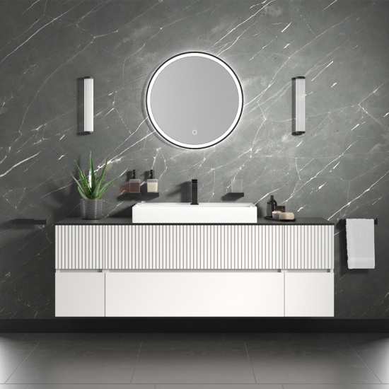 jasmine 1600 fluted white wall vanity with white sink two side units