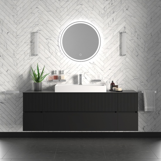 jasmine 1600 fluted black wall vanity with white basin two side units