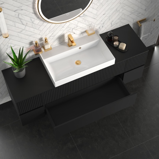 jasmine 1600 fluted black wall vanity with white basin two side units jasmine 1600 fluted black wall vanity with white basin two side units