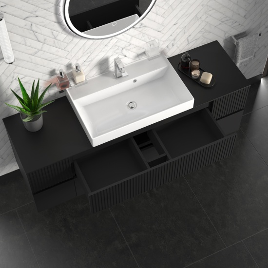jasmine 1600 fluted black wall vanity with white basin two side units jasmine 1600 fluted black wall vanity with white basin two side units