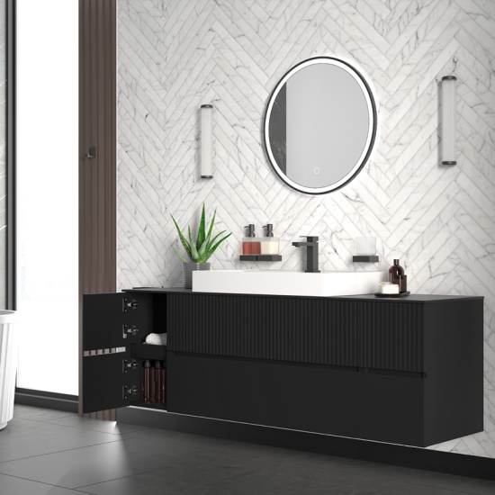 jasmine 1600 fluted black wall vanity with white basin two side units jasmine 1600 fluted black wall vanity with white basin two side units